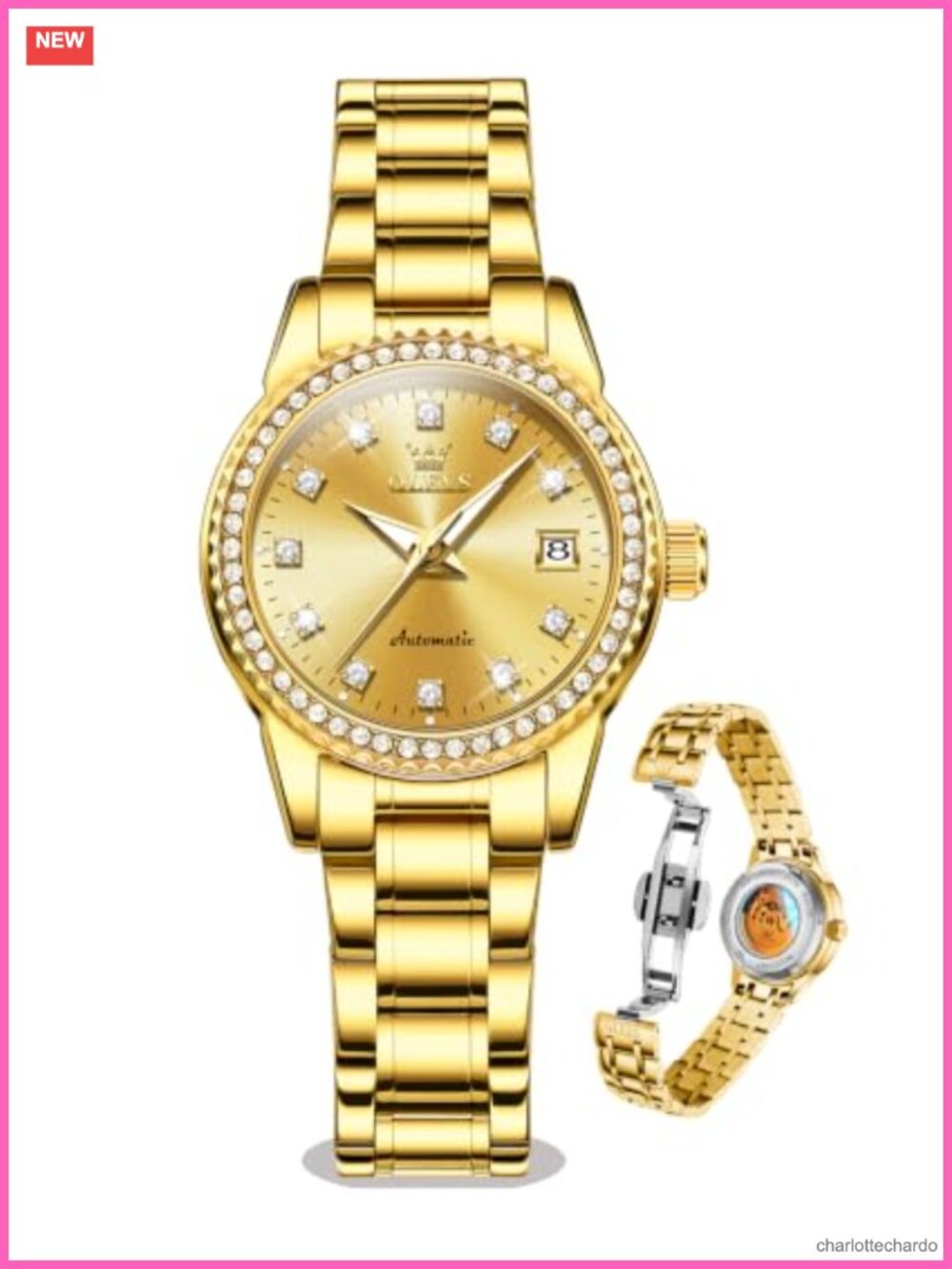 OLEVS Women's Automatic Watch Stainless Steel Waterproof Self Winding Dress